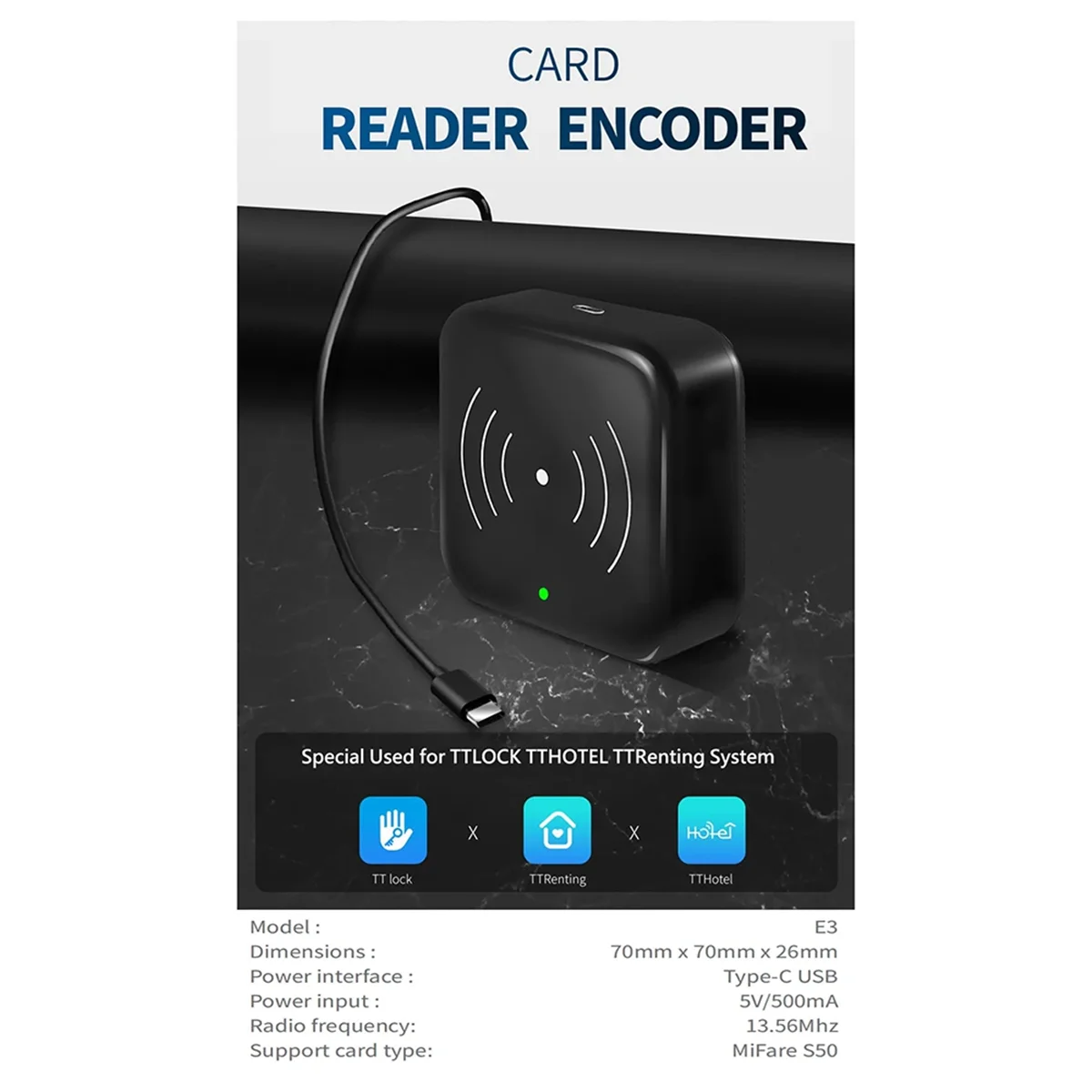 

AA87C TTLOCK Кодер смарт-карт NFC 13,56M M1 IC Card Reader RFID-сканер чипов для TT Hotel TT Renting System Software Hotel