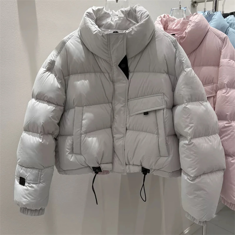Inverno 2025 feminino gola engrossado quente puffer jaqueta y2k moda de alta qualidade casual solto jaqueta