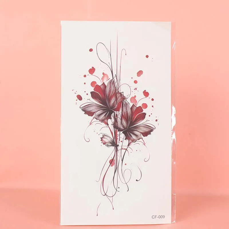 Red Flower Waterproof Temporary Tattoo for Waist and Arm, Long-Lasting, Realistic Fake Tattoo for Men and Women