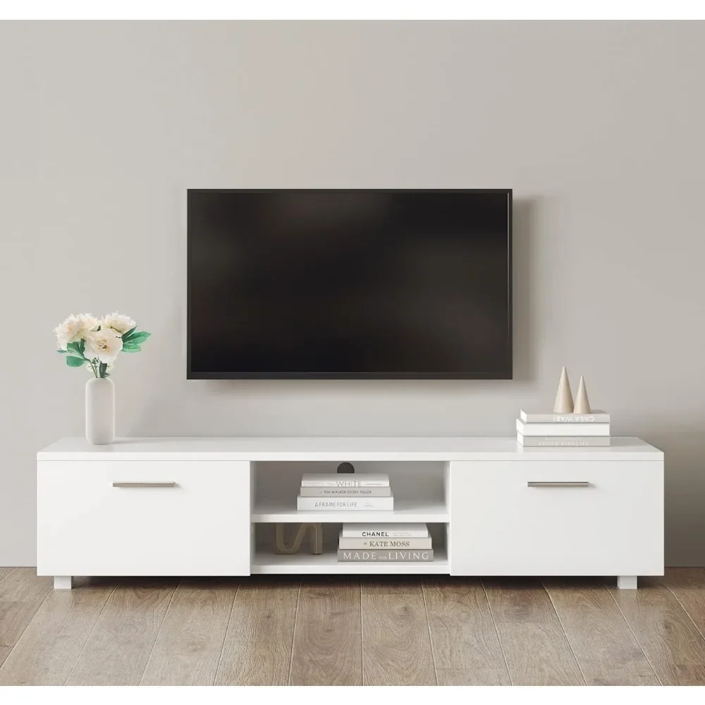 Centro de entretenimiento de TV para sala de estar Consola multimedia de TV moderna de perfil bajo con almacenamiento Mueble de TV simple con estantes