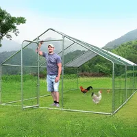 Chicken Coop Galvanized Heavy Duty Large Metal with Roof Waterproof Top Cover Sunscreen Outdoor Poultry Coop Climbing Ladder