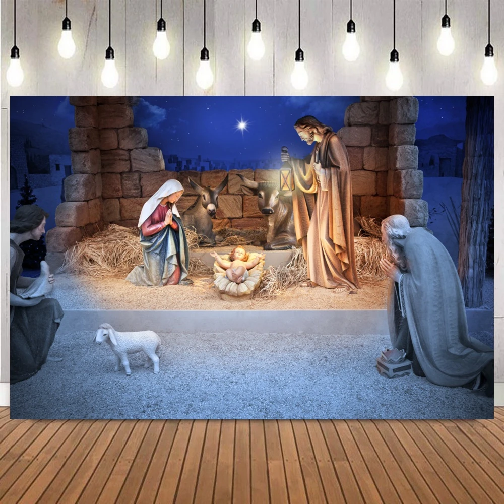 Nativity Scene Backdrops Jesus Birth Angel Barn Christian Christmas Backdrop Christianity Cross Bible Photography Background