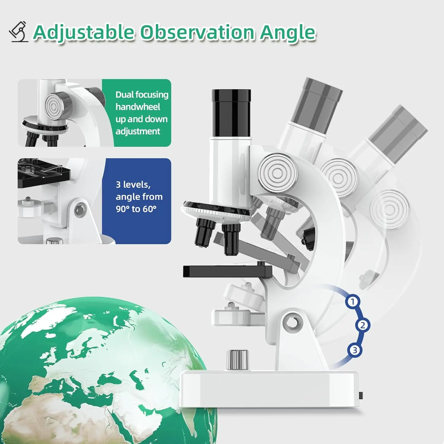 4800X Microscope Student Education Lab HD Biological Microscope LED Lights Childrens Microscope Elementary School Study Gift