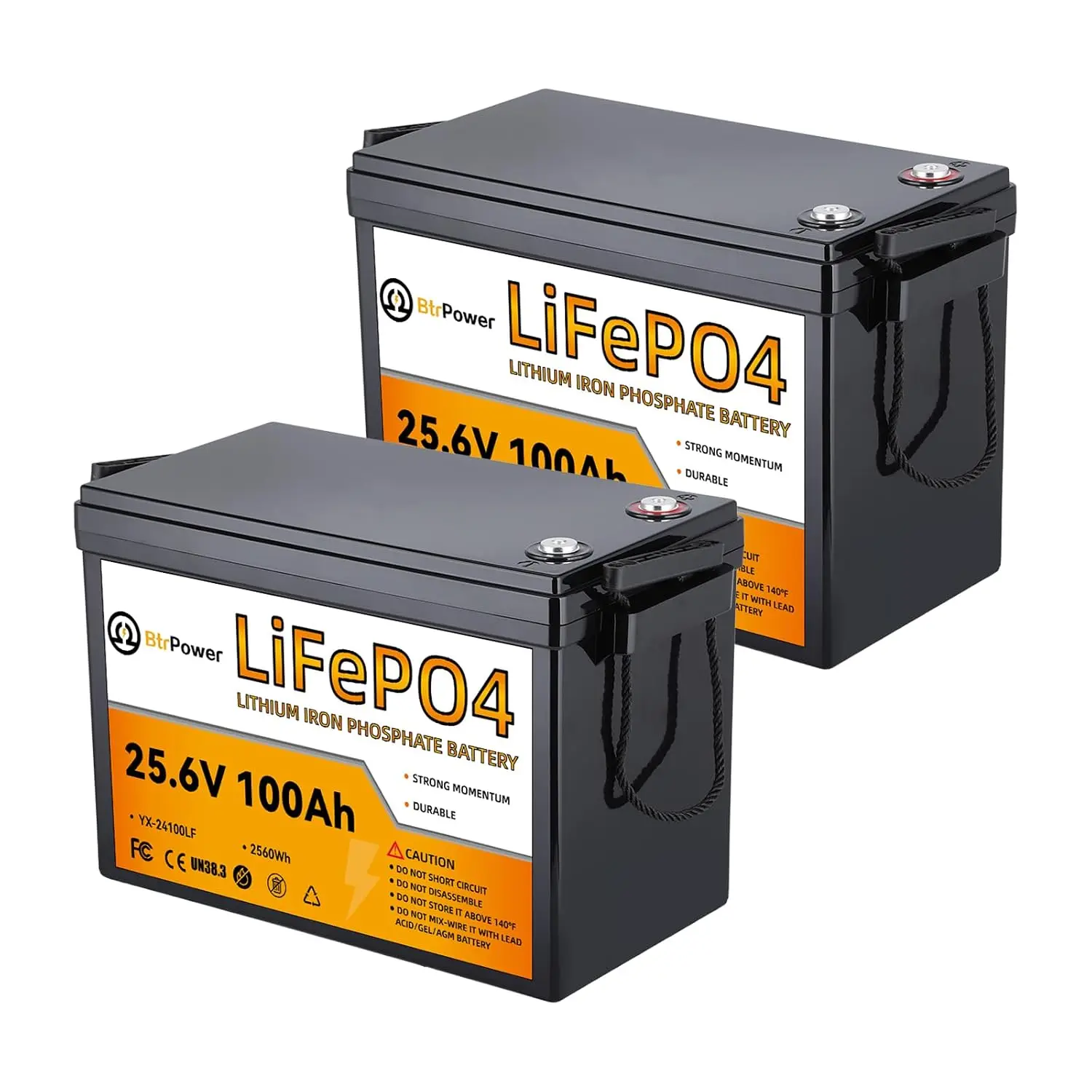 2 Pack 24V 100Ah LiFePO4 Battery 100A BMS 2560Wh 4000-15000 Cycles Marine RV Trolling Motor Solar Off-Grid, Customized