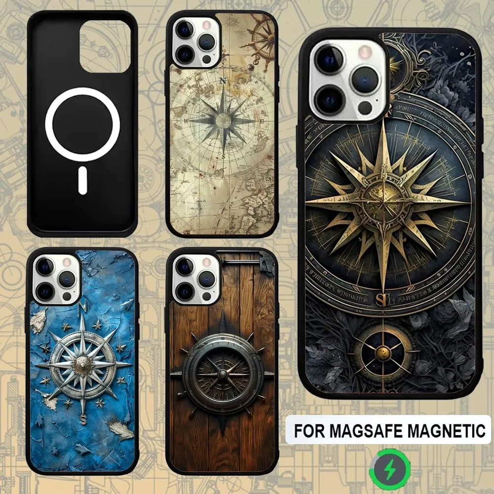

Anchor Compass Nautical Sailor Phone Case For IPhone 16e,16,15,Pro,Max,14,Plus,13,12,11 Magesafe Magnetic Wireless Charge Cover
