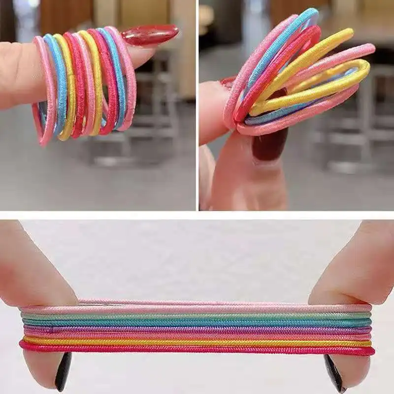 100-400Pcs/Set Girls Basic Simple Hair Bands Children 2.5cm Elastic Ponytail Holder Bands Colorful Rubber Band Hair Accessories