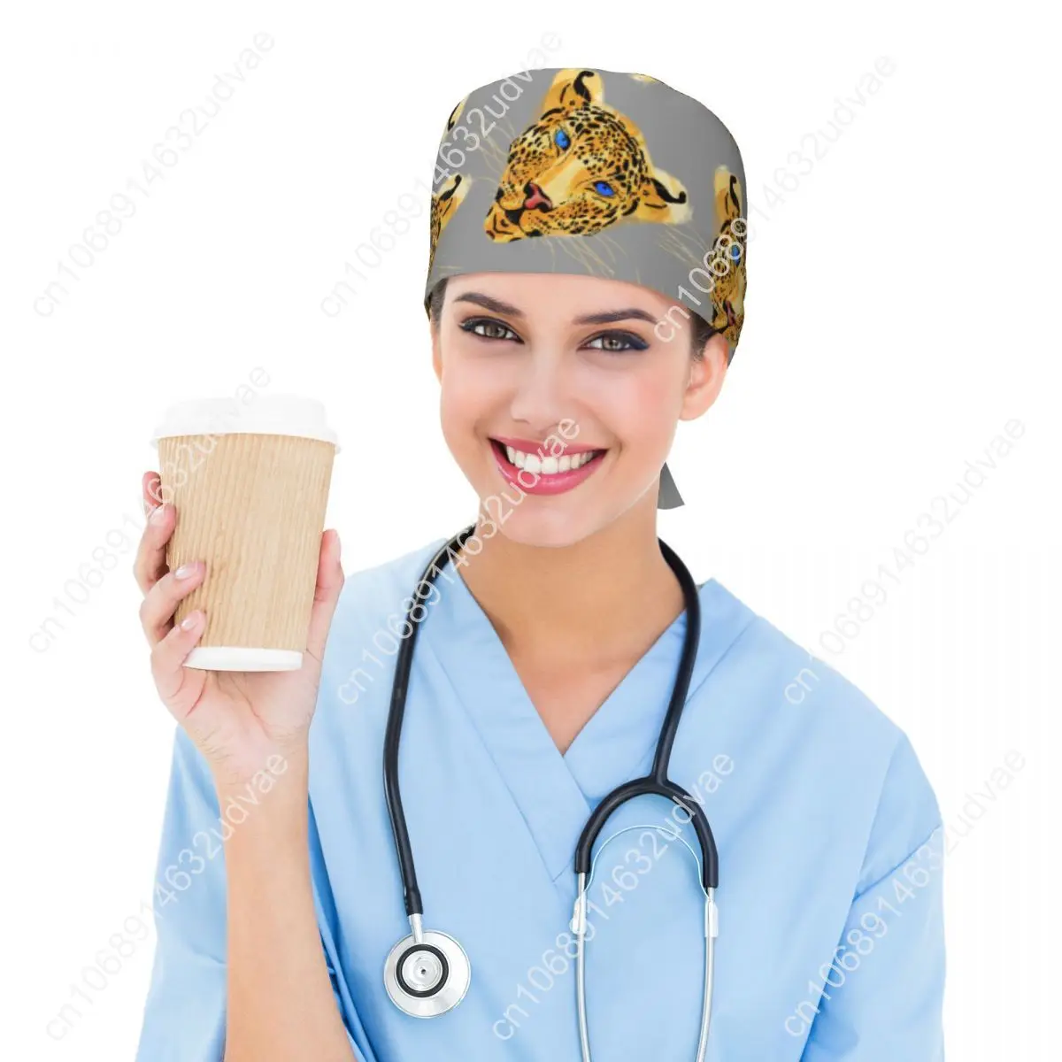 Abstract Hand Drawing Leopard Nursing Accessories Scrub Hat Surgery Cap Dentist Animal Lab Cap Scrub Cap Long Hair