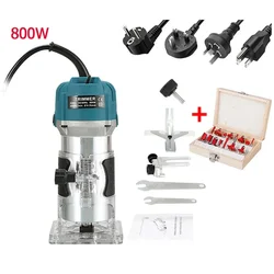 Electric Wood Router 800W Woodworking Electric Trimmer Wood Milling Machine Power Carpentry Tools 6.35/6mm Milling Cutter EU US