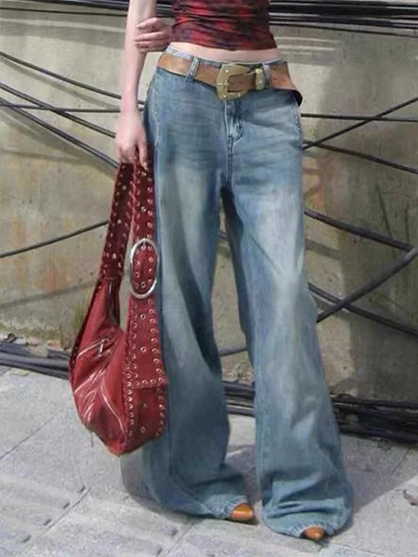 

2025 New Loose Slimming Casual Vintage Washed Gradient Wide Leg Jeans Women's High Waist Denim Pants Autumn Season Casual Style