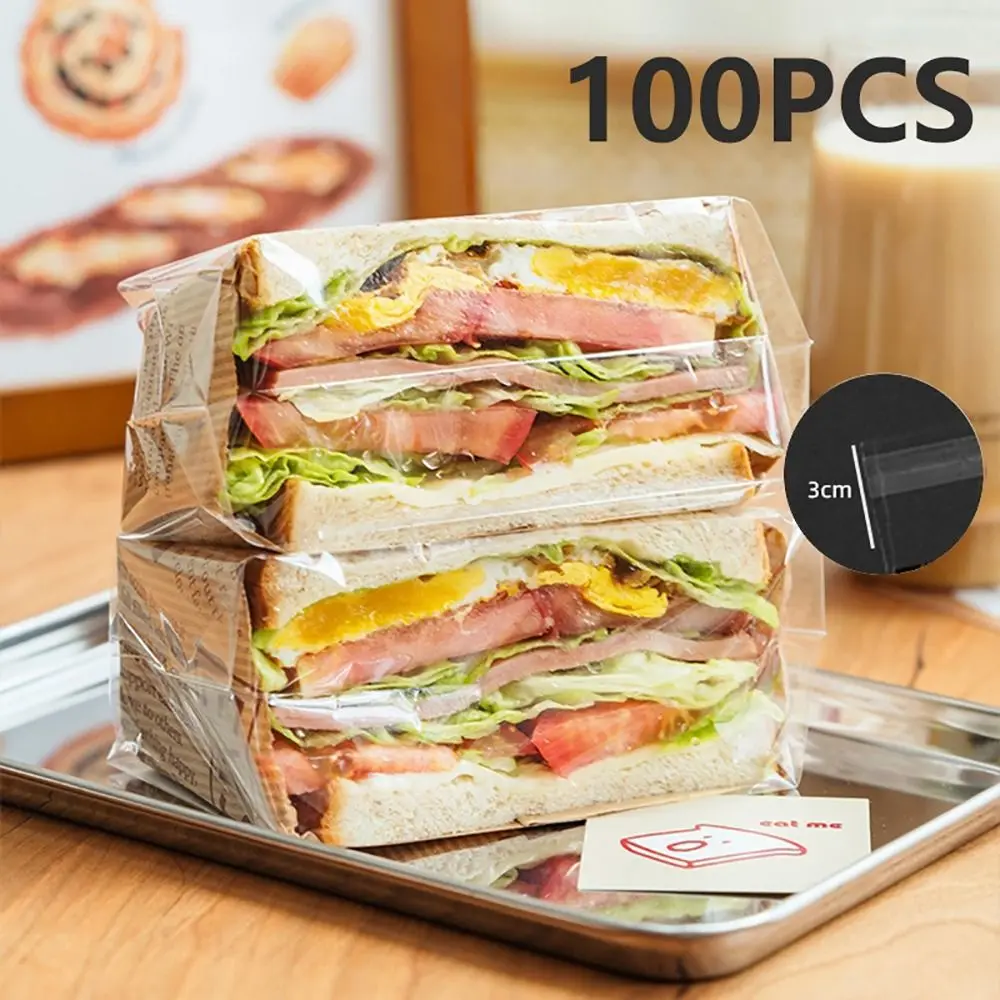 

100Pcs Transparent Sandwich Packaging Bag Food Grade Plastic Candy Gift Bag Disposable Flat Pocket Self-adhesive Bag