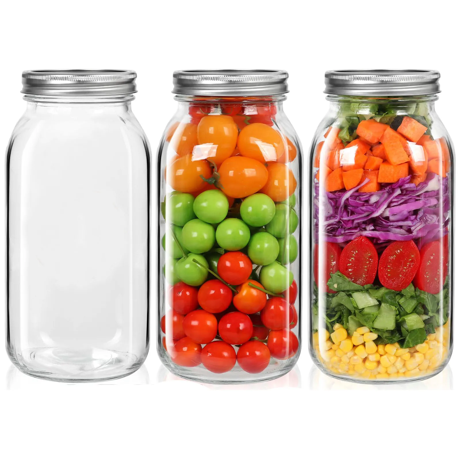 

American Sle 64 унции Mason Jar Стеклянный контейнер Sc Sed Салат Йогурт Овес Чашка с крышкой Кухонная бутылка для хранения