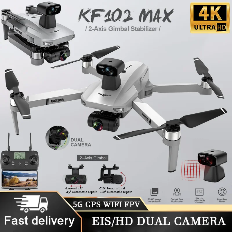 KF102 RC Drone con 4k Profesional 2-Axis Gimbal FPV GPS Dones Brushless pieghevole Quadcopter fotografia aerea elicottero giocattoli