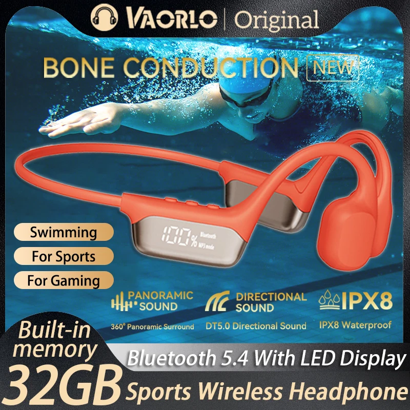 S10 Bluetooth 5.4 True Bone Conduction Headphone HIFI Music Headset 32GB MP3 Player LED Digital Display IPX8 Waterproof For Swim