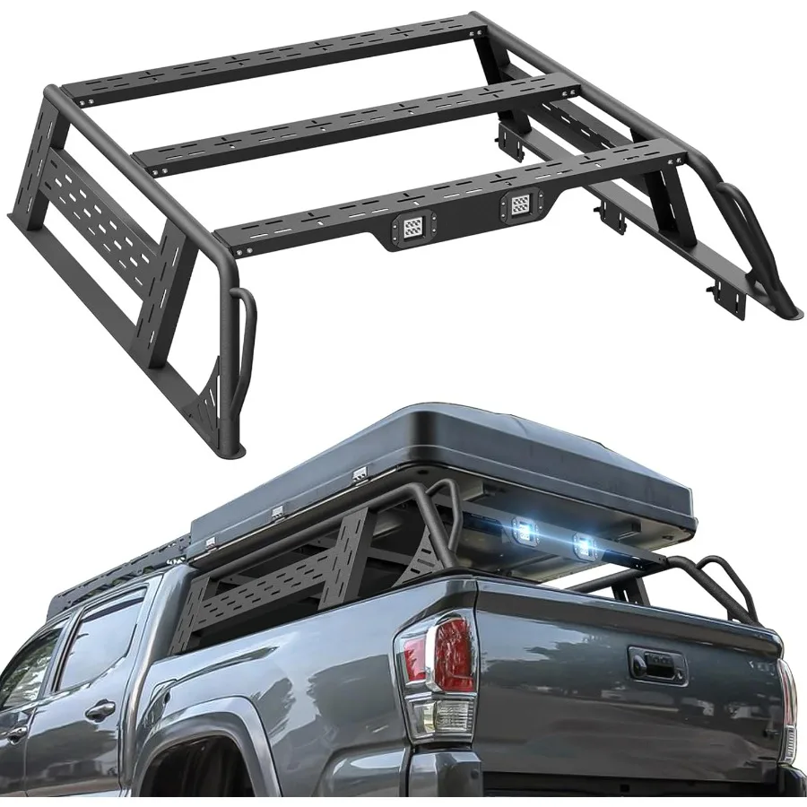 

HighPerformance Rear Ladder Rack Cargo Carrier for Tacoma 13.3 Bed with 2 LED Lights Compatible with 20162025 Tacoma Featuring