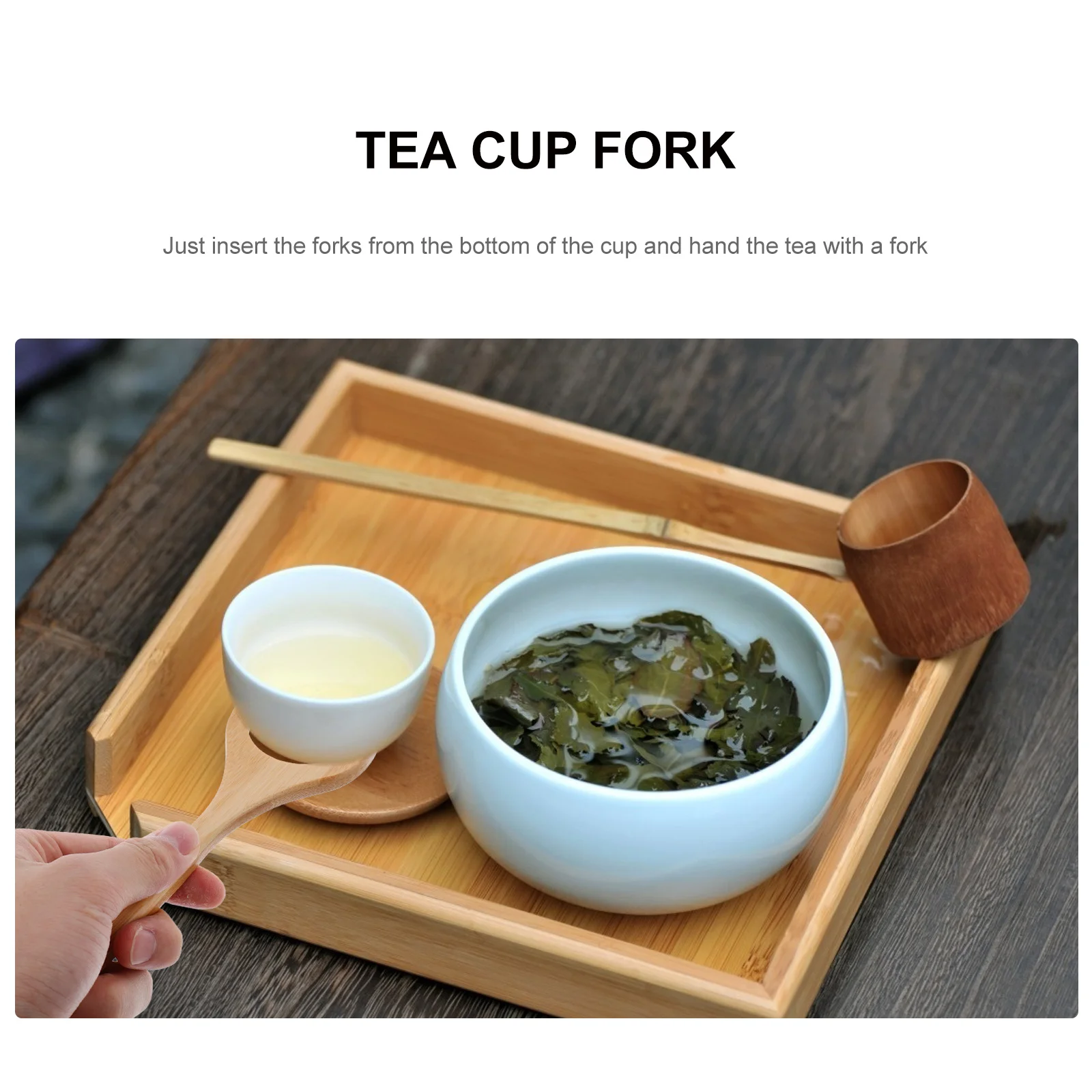 

2Pcs Professional Bamboo Tea Tool Safe Assured Usage Compact Size Easy Carry and Store Tea Cup Fork Anti-Scald Cup Fork