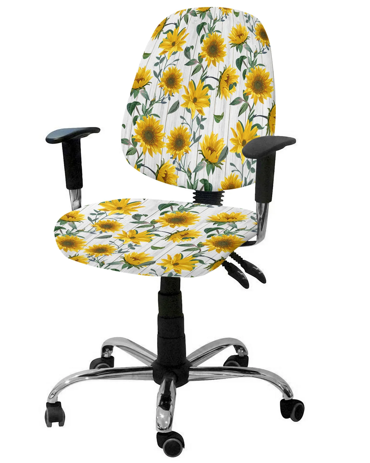 Sunflower Texture Wood Grain Retro Elastic Armchair Computer Chair Cover Removable Office Chair Slipcover Split Seat Covers