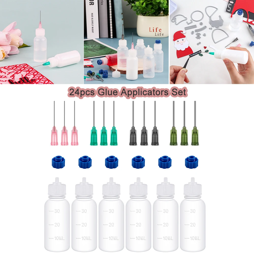 

24pcs/Pack 30ML Fine Tip Glue Applicators Set Plastic Squeezable Dropper Bottles with Needle Tips Tip Empty Bottles for Ink Craf