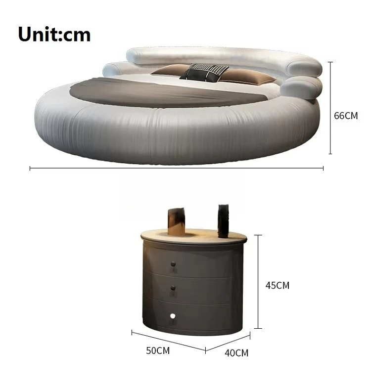 غرفة نوم رئيسية مزدوجة فاخرة بسيطة مع سرير دائري لحفلات الزفاف من الجلد الناعم على الإنترنت #3