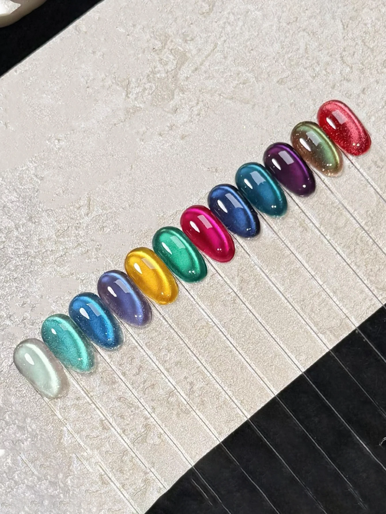 1/12 pçs 2025 kit de arte do prego feminino outono e inverno contas de vidro espumante colorido azul roxo amarelo olho de gato uv gel unha polonês