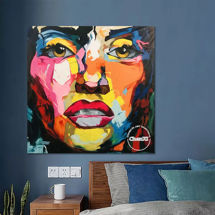 Bedroom Decor Large Lady Face Portrait Poster Art Oil Painting On Canvas Pure Hand-painted Palette Knife Acrylic Luxury Artwork