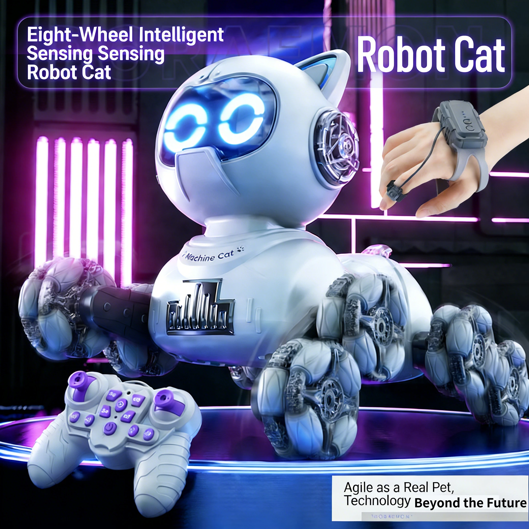 F04-Cute Intelligent Robot Cat Toy Electric Remote Control Car Drift Climbing Deformation Stunt Mechanical Cat for Boys&Girls