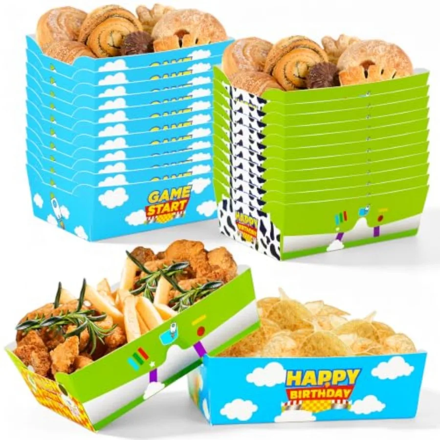 24 Pcs Cartoon Paper Food Tray Disposable Blue Sky and White Cloud Snack Bowls Cartoon Themed Birthday Party Supplies