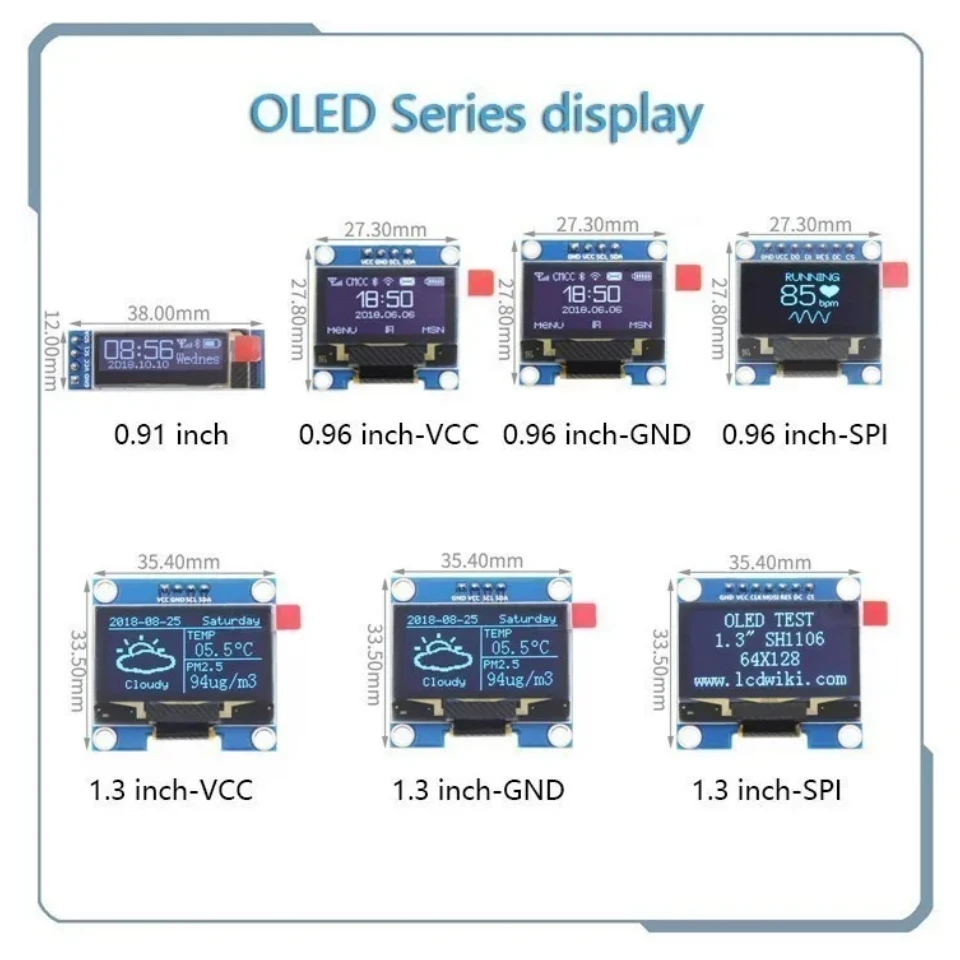 BLue Word OLED Series 0.91/0.96/1.3Inch OLED Display Module IIC I2C SPI 128X64 I2C SSD1306 12864 LCD 