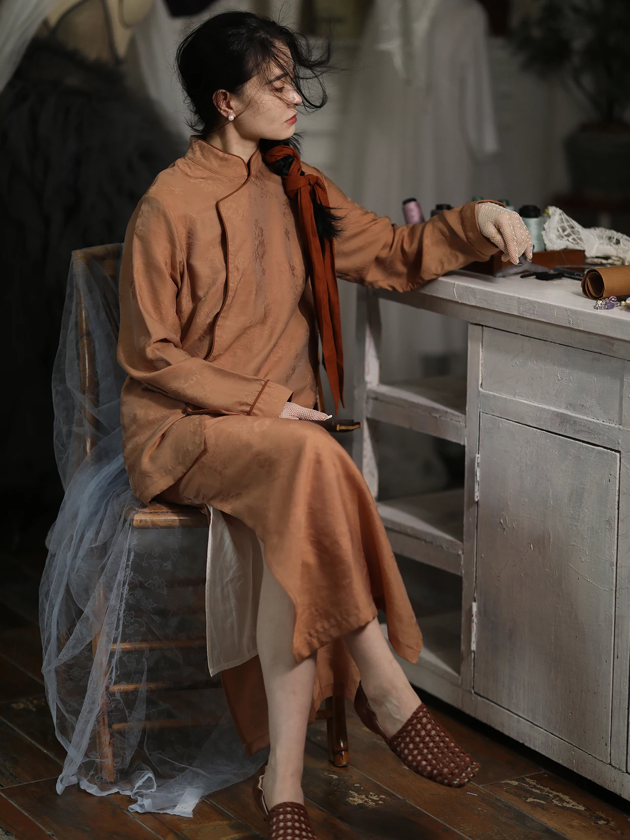 

Длинный топ Ninth Cloud Orange Tone с асимметричным подолом и объемным цветом Blo Design, женская футболка в китайском стиле...