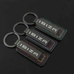 Leather Motorcycle Keychain Carbon Fiber Key Rings for Seat Ibiza Logo Metal Keyring Car Key Holder Pendant Buckle Accessories
