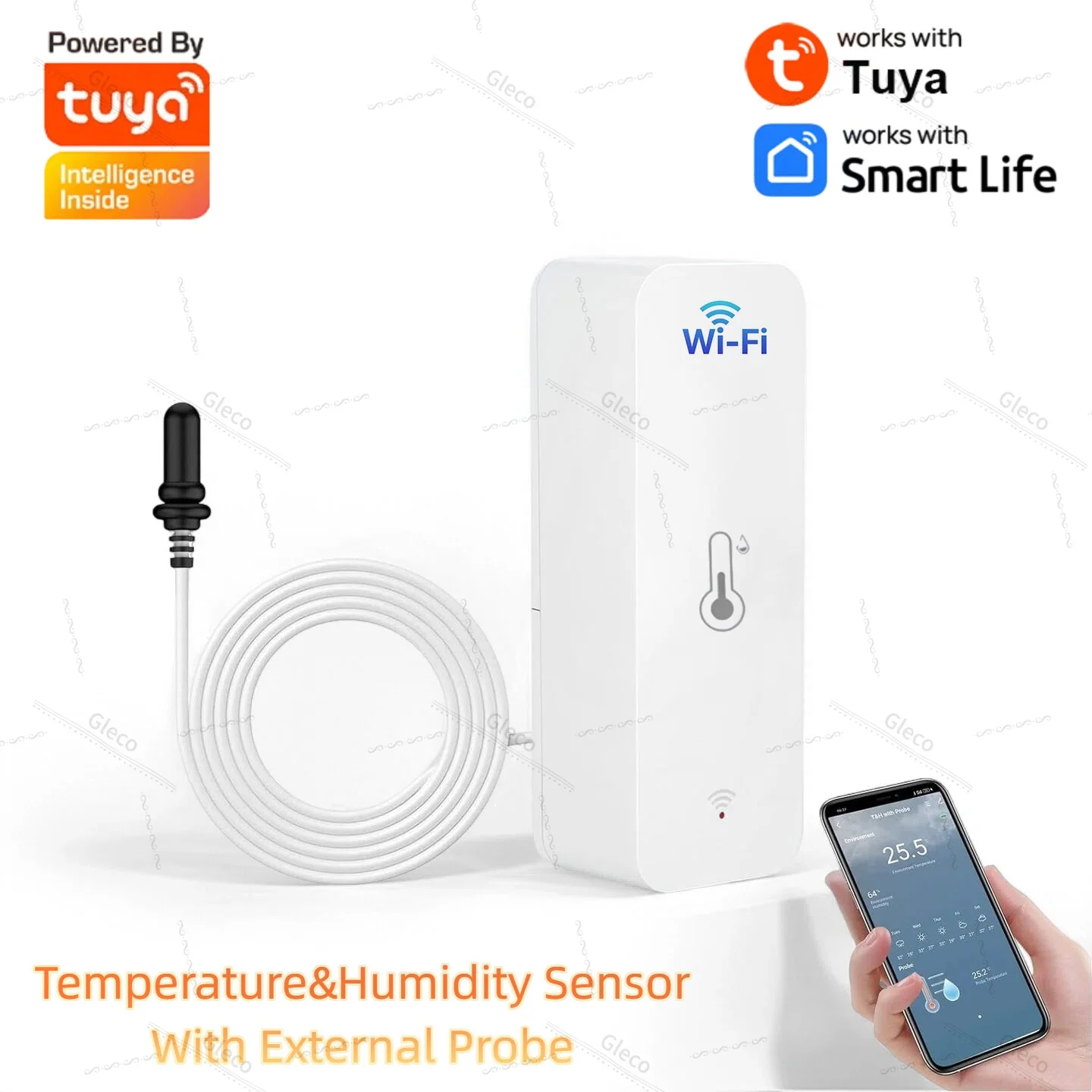 Tuya Wifi مستشعر درجة الحرارة والرطوبة مع مسبار خارجي مقياس رطوبة الحياة الذكية مراقبة التطبيق للنباتات حوض السمك النبيذ