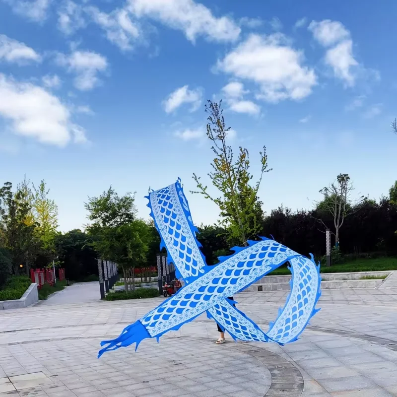 

6/8/10 Meters Washable Blue Chinese Dragon Dance Silk Ribbon For Adults Festival Performance Outdoor (Not Include Head)