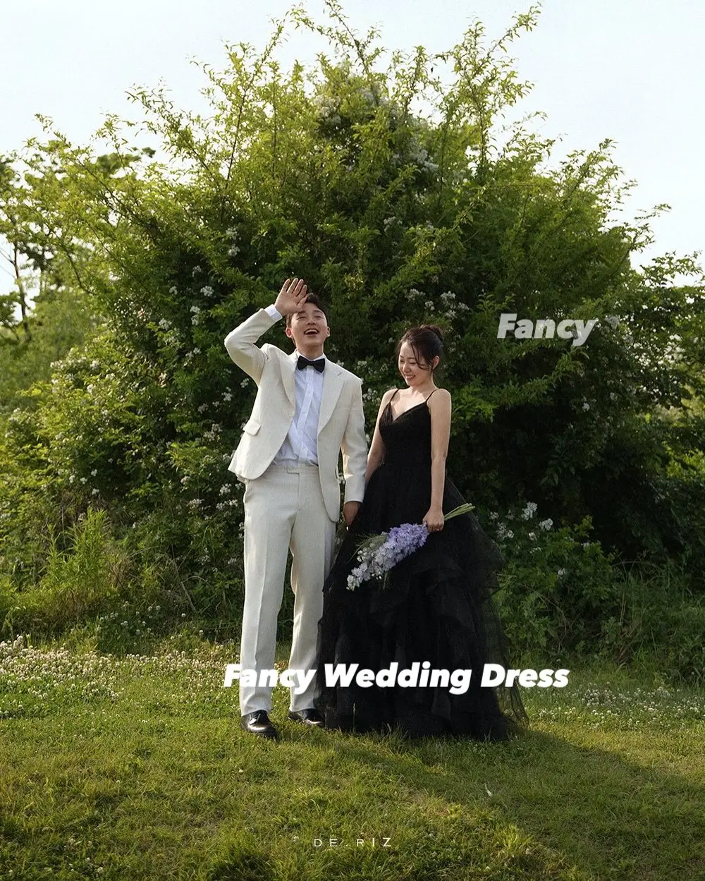 Fancy Korea Princess Black A Line Wedding Dress Spaghetti Straps Soft Tulle Evening Party Dresses Back Corset Customized