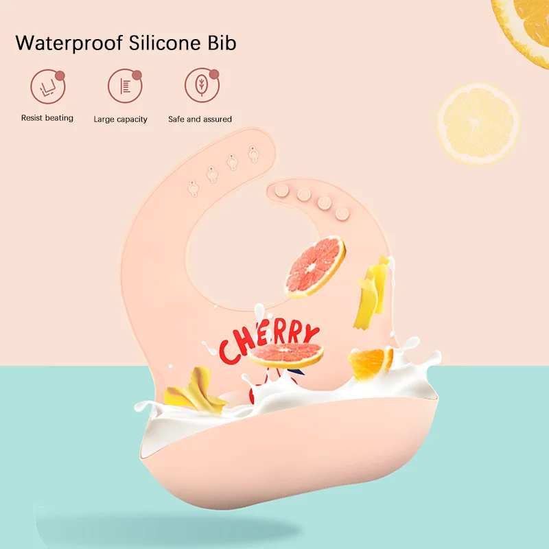 Baby silicone bib Baby waterproof bib Solid color 4-speed adjustable saliva pocket children burp clothing accessories for newbor