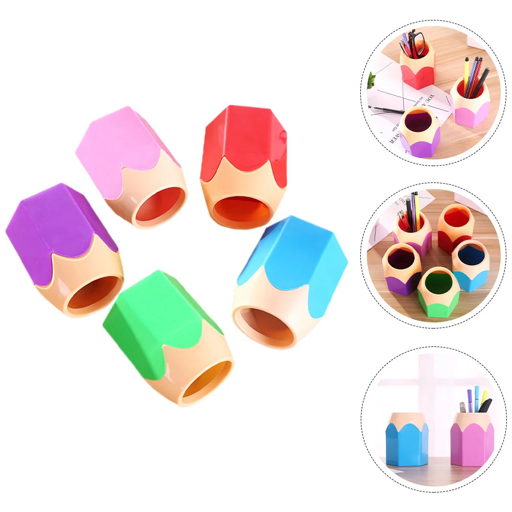 5 Pcs Pencil Shaped Holders Student Stationery Desktop Storage Crayon Brush Office