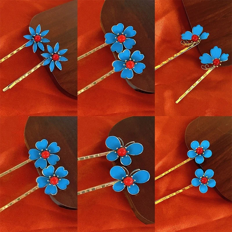 

Blue Flower Hair Clip for Women, Exquisite Hair Accessory, Hairpin, Ancient Style Hair Ornament, Bangs Bobby Pin 집게핀 Hairclip