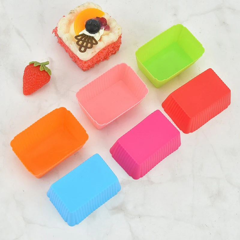 Moule à gâteau rectangulaire en silicone souple, 6 pièces, muffin, Chi, doublure de gâteau, tasse de cuisson, moule à bonbons, plat de cuisson