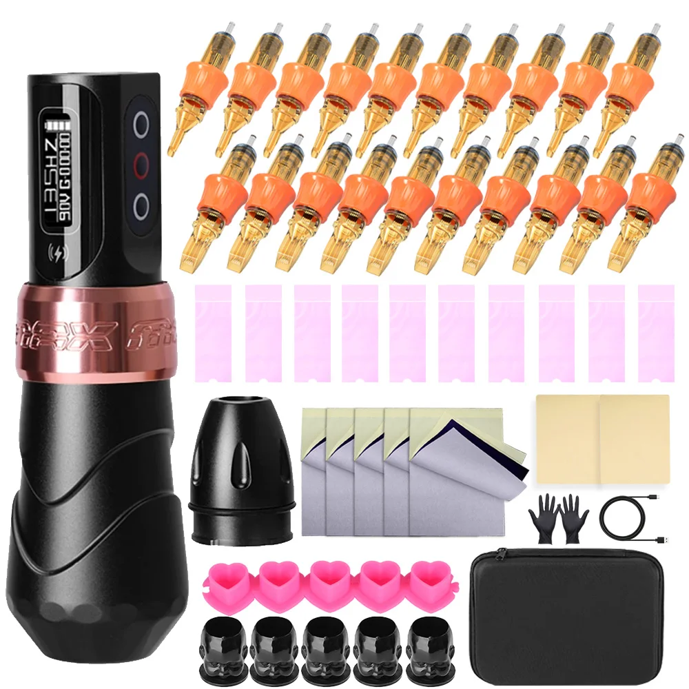 Wireless Tattoo Pen Kit Rotary Tattoo Machine with LED Display Rechargeable Battery for Body Art Tattoo Supplies