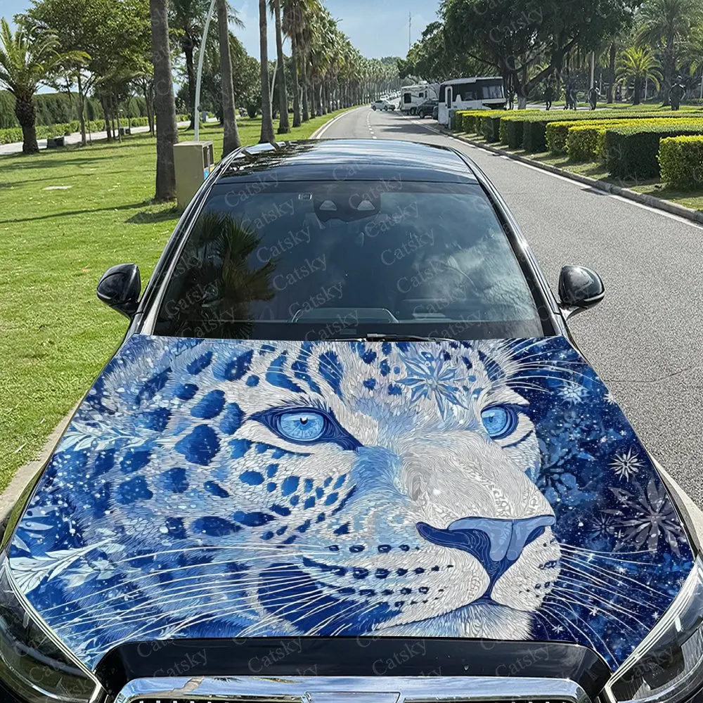 

Ice Leopard Car Hood Vinyl Wraps, PVC Waterproof Car Bonnet Decals, Self-Adhesive Scratch-Resistant Stickers For Engine Cover, C