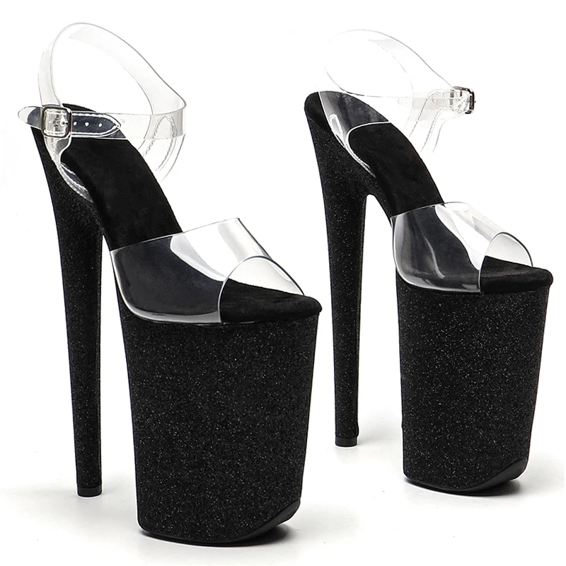 Leecabe 23CM/9inches PVC  Upper Glitter Material Cover Platform  High Heels Sexy Sandals Pole Dance Shoes