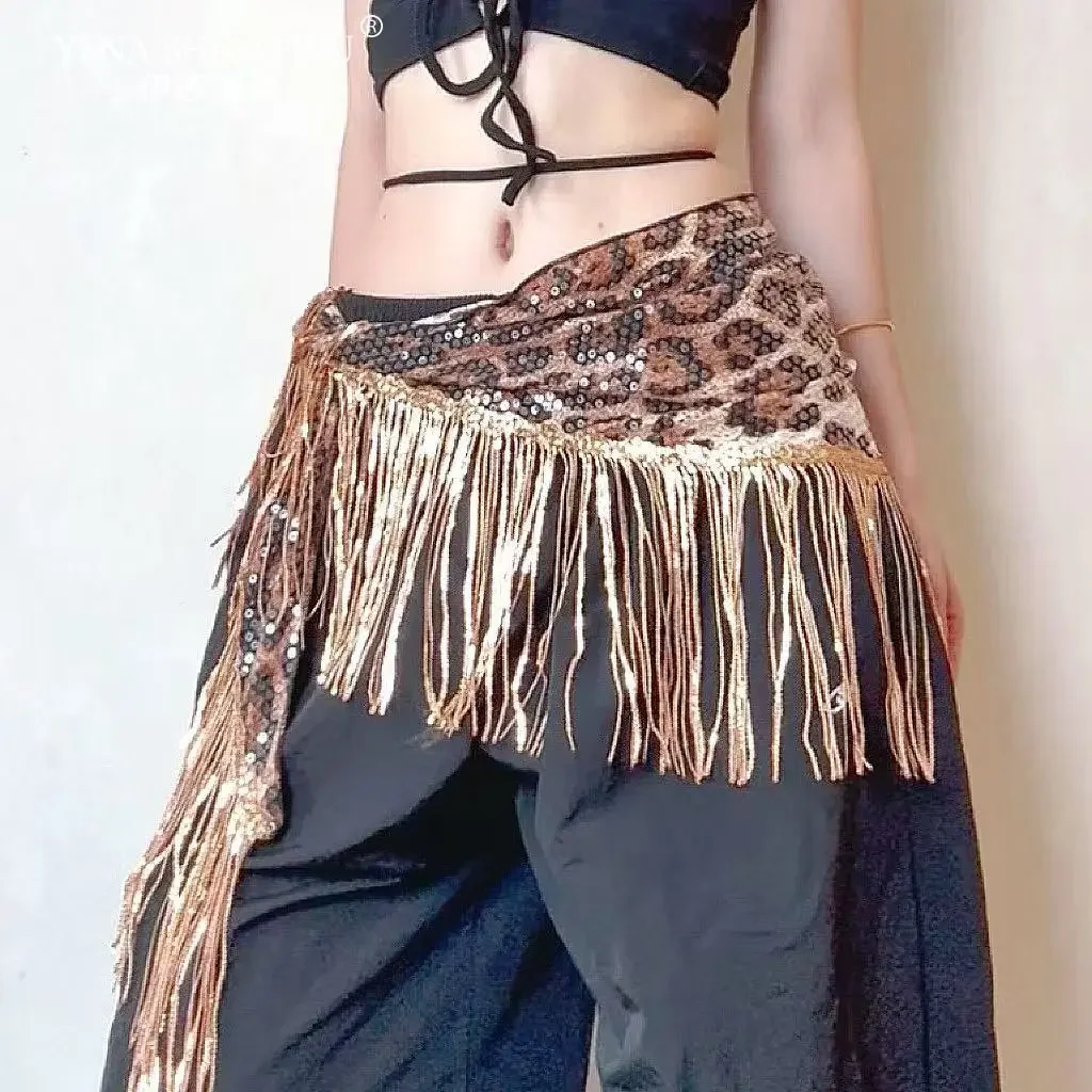 Bauchtanz-Hüfttuch mit Leopardenmuster und Quasten, Taillengürtel für Frauen, Jazz-Tanzgürtel, Tanz-Accessoires, Orientalisches Tanz-Hüfttuch