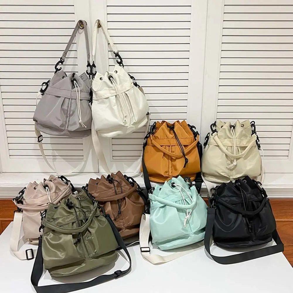 Korean Style Swimming Nylon Crossbody Bag Nylon Large Capacity Drawstring Fitness Bag Solid Color Niche Design Bucket Bag