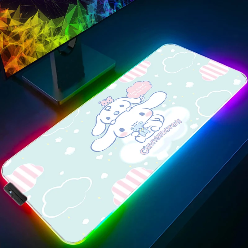 

RGB Large Mouse Pad C-cinnamoroll Gamer Keyboard LED Mousepad Pc Computer Desk Mat Gaming Pad Backlight Anime Mouse Mats For LOL