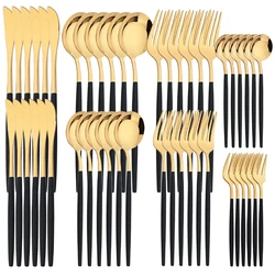 48pcs Black Gold Cutlery Set Knife Fork Coffee Spoon Dinnerware Stainless Steel Tableware Flatware Western Kitchen Silverware