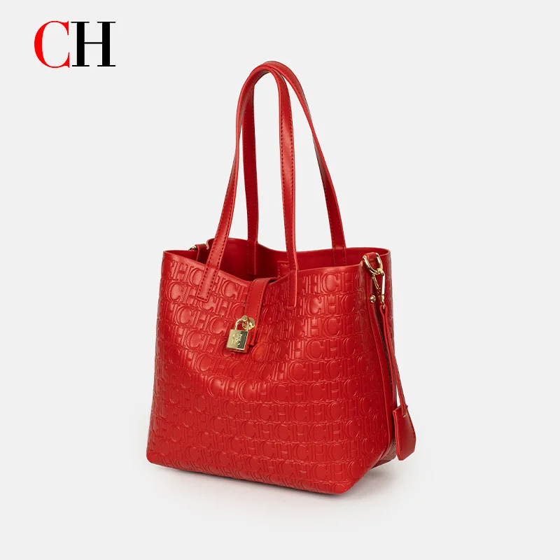 

CH Women Tote Bag Embossed Logo Red Large Capacity Top Handle Handbag Crossbody Shoulder Bag For Work Wedding Bolsos