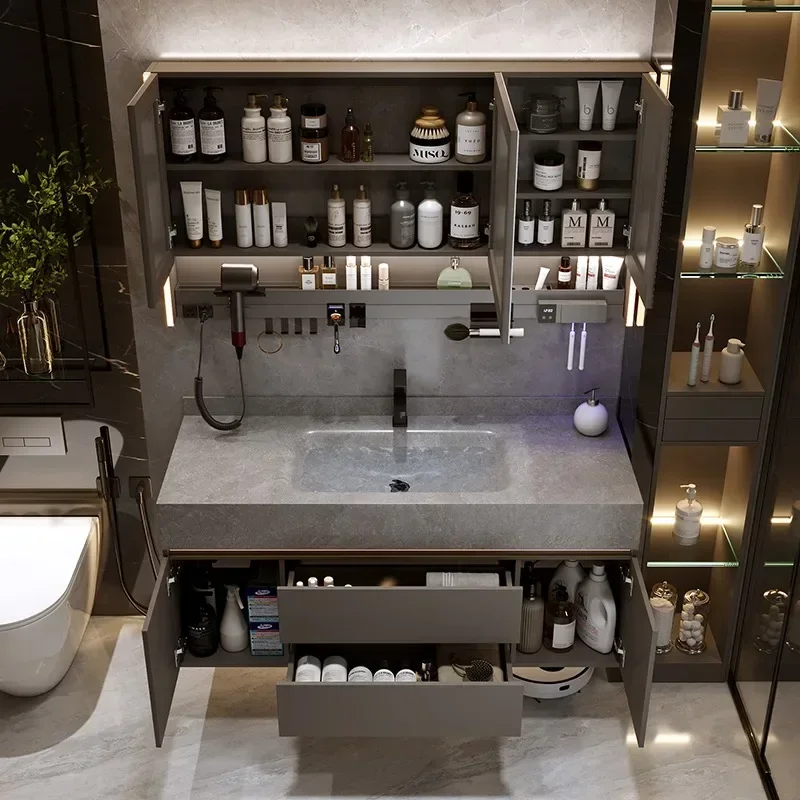 

Bathroom Closet Furniture Luxury Storage Shelf Mirrors Open Cabinets Closed Toilet Cabinet Multipurpose Locker Schrank Washbasin