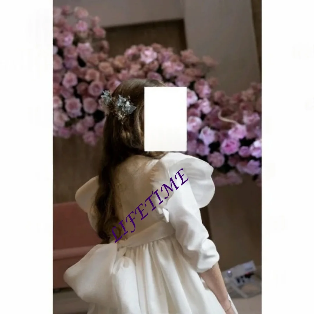 Customized Flower Girl Dress For Wedding Puffy Ruffles O-neck Applique Kids Bridesmaids Birthday First Communion Baby Ball Gown