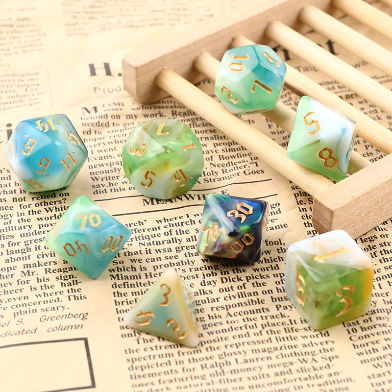 Conjunto de dados Polyhedral Two-Tone Swirl, DND, RPG, MTG, D4, D6, D8, D10, D %, D12, D20, Jogos, Festa em família, 7 peças, Conjunto