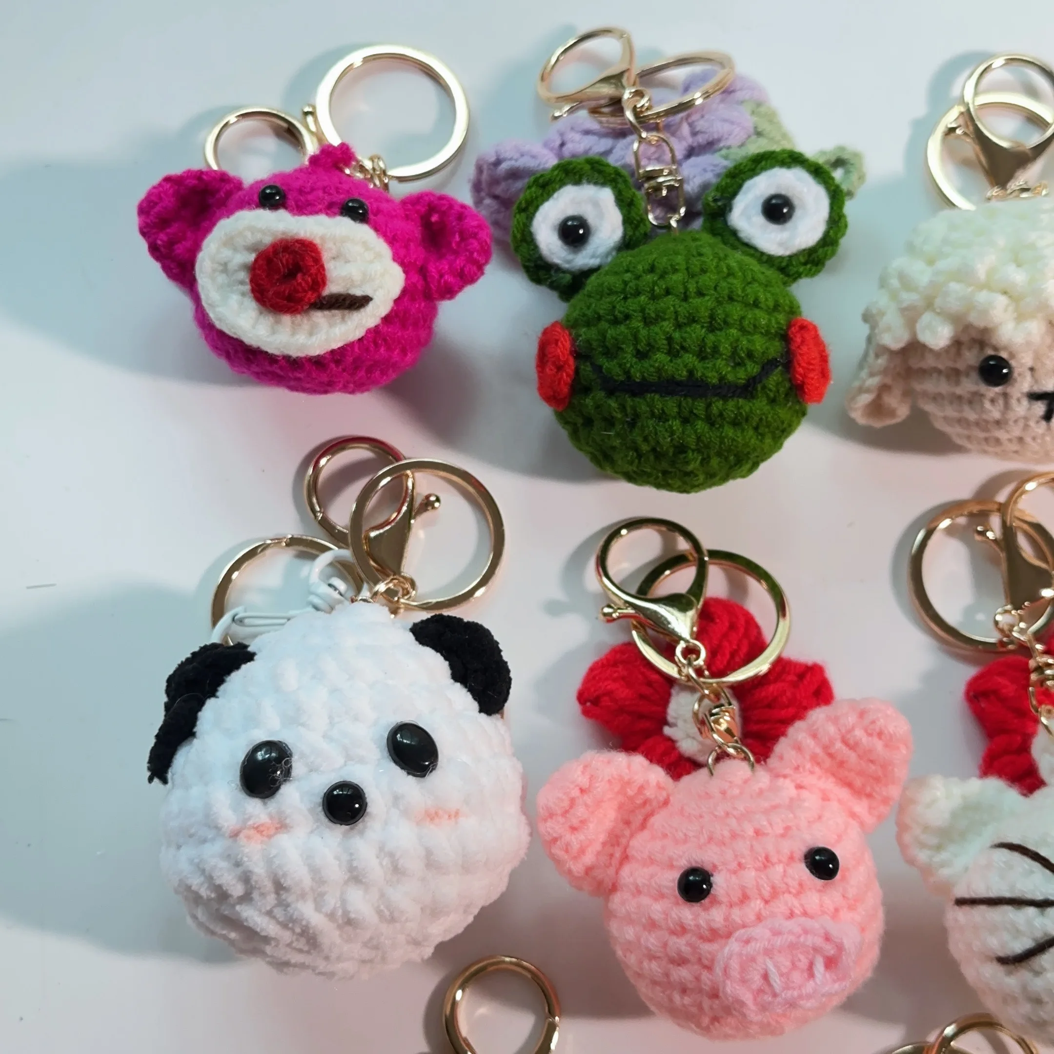 Handmade wool crocheted cartoon sunny day doll dog pig sheep chicken fox rabbit animal diy doll head key chain bag decoration