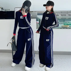 spring teen girls tracksuits Color blocked round neck T-shirt+sweat pants 2pcs junior kid casual clothes suit child outfits set