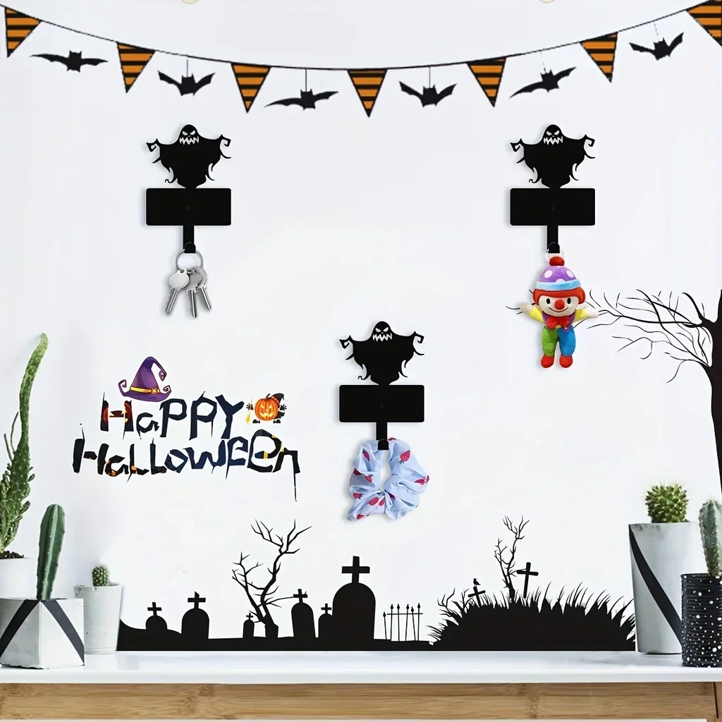 1pc Halloween Wall Decor Hooks, Metal Key Holder Ghost Metal Wall Hanger Organizer Coat Rack Mounted for Pet Leash Jewelry Keys